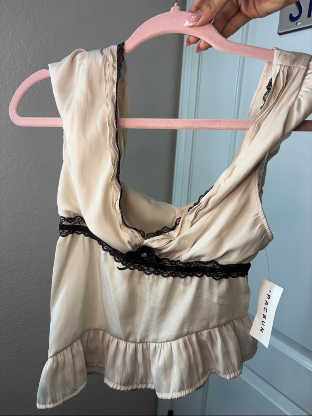 PacSun Cream and Black Lace Trim Sleep Cami
